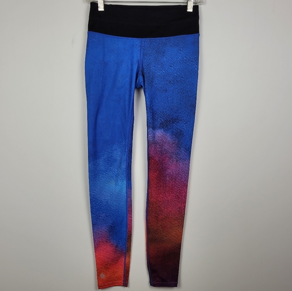 ATHLETA Speed Sonar Galaxy Leggings Size XS Blue Orange Yoga Athletic Workout - Picture 1 of 10